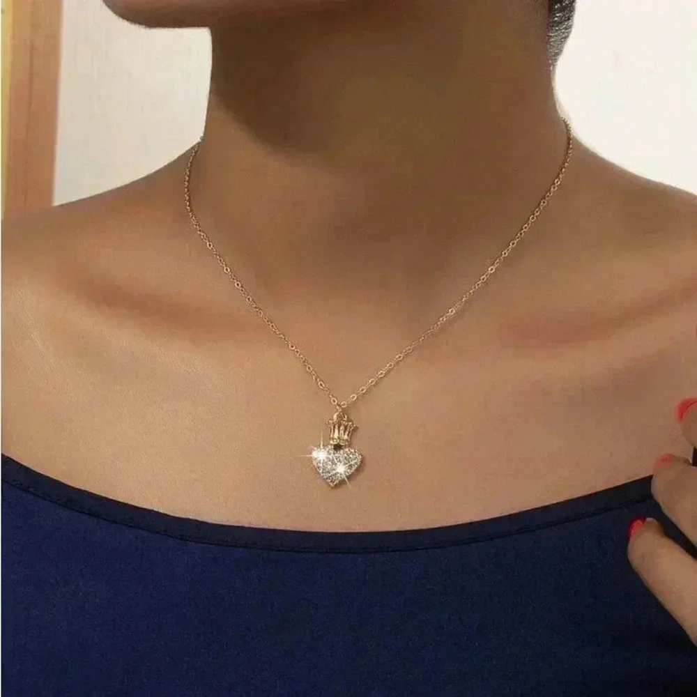 ⚠️Clearance Crown And Heart Pendant Yellow Gold Necklace